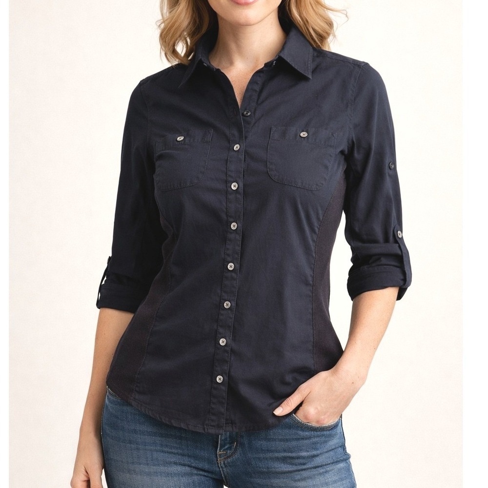 Converse One Star Womens Small Button Down Roll Tab Sleeve Stretch Side Panel